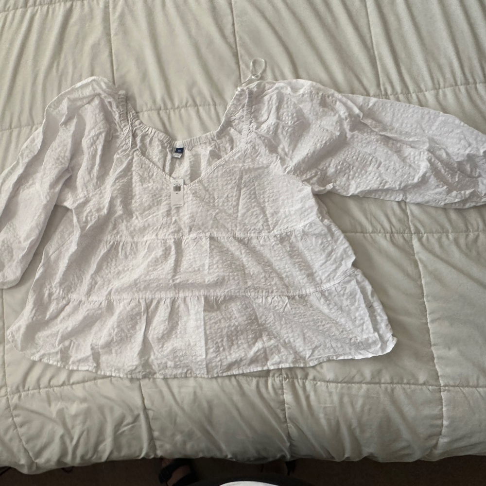 Old Navy Tiered Seersucker Long-Sleeve Swing Top for Women XXL NWT